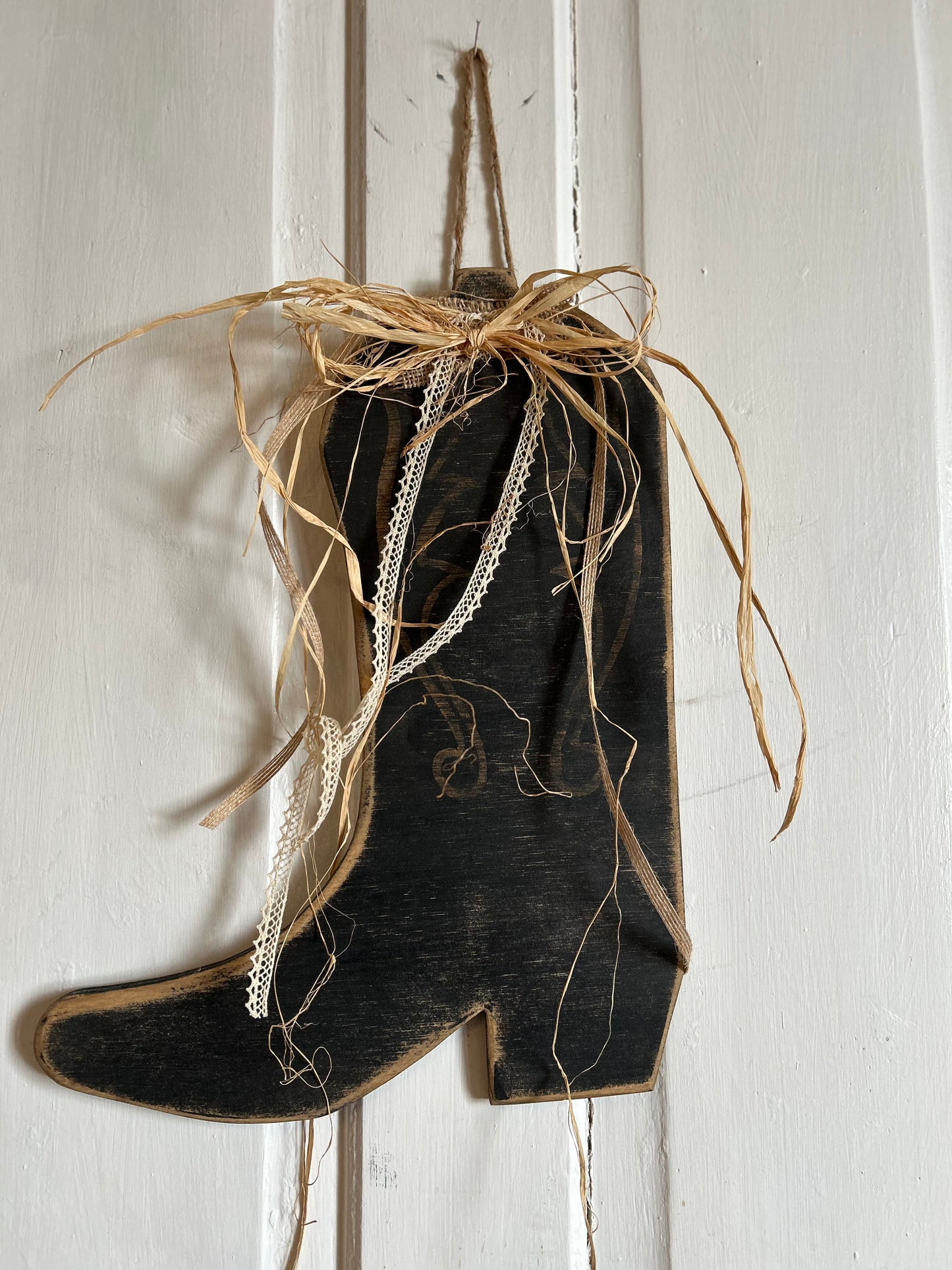 Rustic Wooden Cowboy Boot Door Hanger