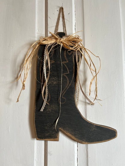 Rustic Wooden Cowboy Boot Door Hanger