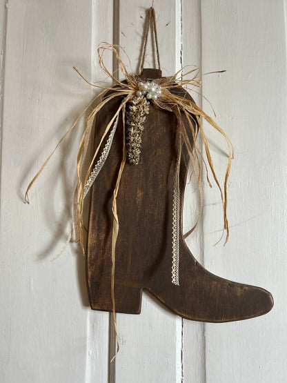 Rustic Wooden Cowboy Boot Door Hanger