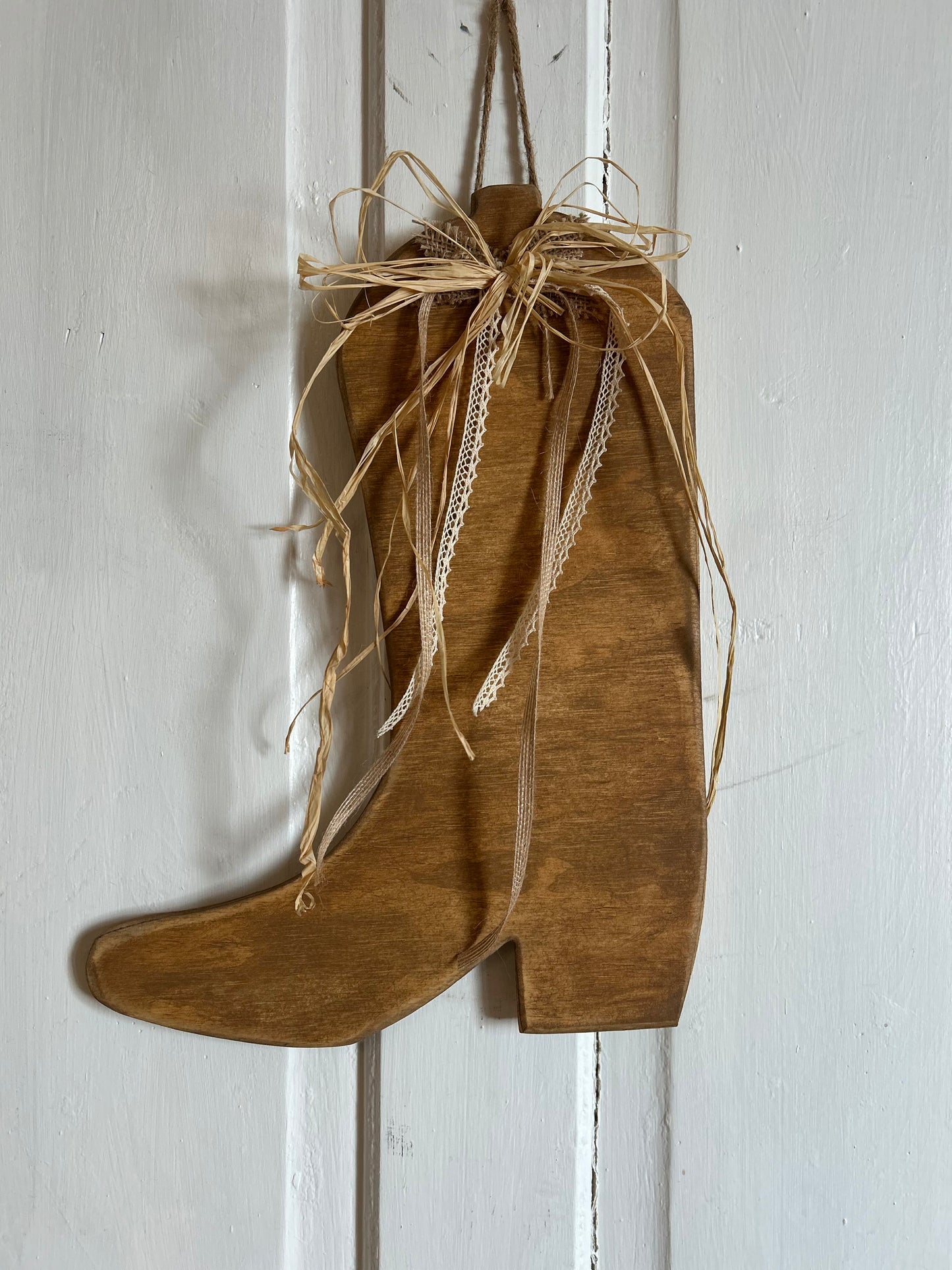 Rustic Wooden Cowboy Boot Door Hanger