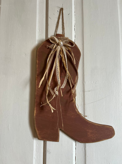 Rustic Wooden Cowboy Boot Door Hanger