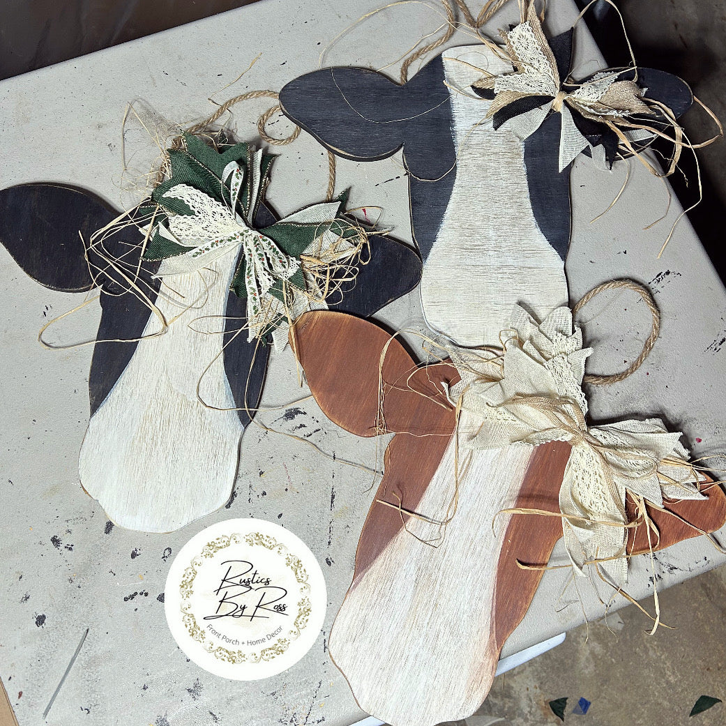 Rustic Wooden Cow Door Hanger