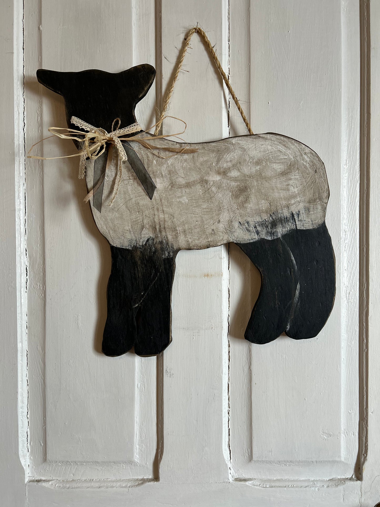 Rustic Lamb Wooden Door Hanger